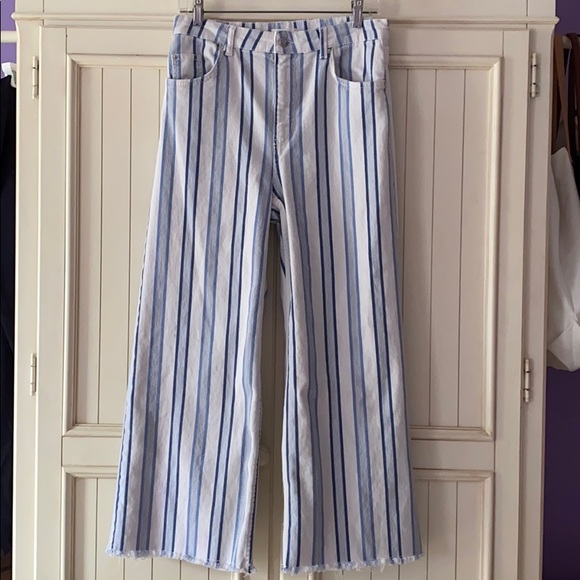 Blue & White Striped Highwaisted Wide Leg Pants - Picture 2 of 13